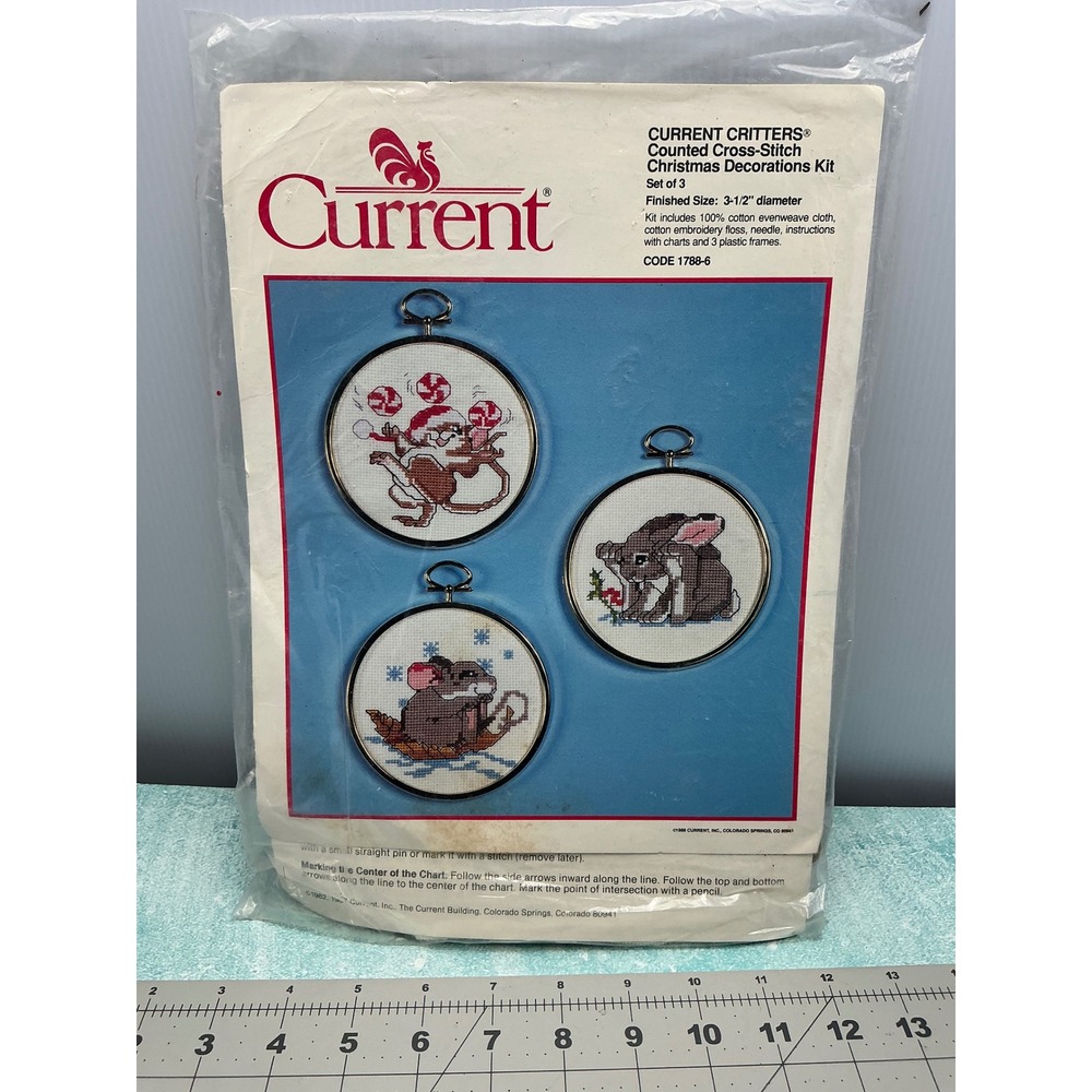 Current Critters  Cross Stitch Christmas Decorations Kit Set of 3 1788-6 New‎